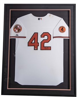 2013 Manny Machado Game Used & Signed Baltimore Orioles Home Jackie Robinson Day Jersey In 33x41 Framed Display (MLB Authenticated & Orioles LOA)